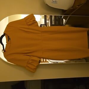 MARINA Mustard Midi Dress with Ruffle Sleeves